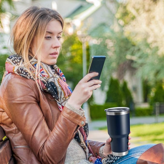 HASLE OUTFITTERS 30oz Stainless Steel Tumbler, Double Wall Vacuum Insulated Travel Mug Tumbler, Durable Insulated Coffee Mug, Gift Box Set (Navy, 8)