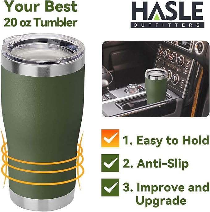 HASLE OUTFITTERS 20 oz Tumbler Bulk, Stainless Steel Tumblers with Lid, Vacuum Insulated Tumbler, Double Wall Powder Coated Cup, coffee mugs, Army Green, 12 Pack