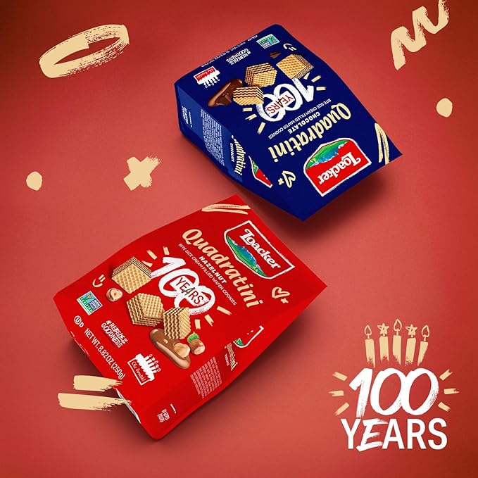 Loacker Quadratini Variety Pack Wafer Cookies LARGE - 30% Less Sugar - Mix of Hazelnut, Dark Chocolate, Vanilla and Chocolate - Premium Crispy Bite Size Wafers - LARGE Pack of 6