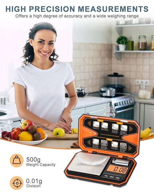 Digital Pocket Scale, 500g/0.01g High Precision Mini Grams Scale with 50g Calibration Weight, Digital Food Scale with LCD Display, 6 Units, Tare Function for Food, Jewelry, Coffee, Coin