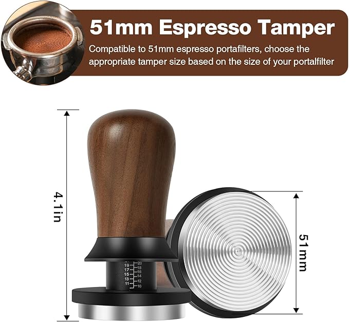 PUSEE 51mm Espresso Coffee Tamper - Premium Barista Coffee Tamper, Constant 30lb Calibrated Double Spring Stainless Steel Ground Espresso Tamper,Fits for All 51mm Portafilters,Espresso Accessories