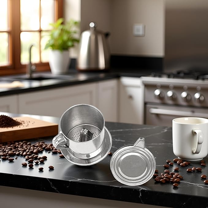 1 Set Vietnamese Coffee Filter Stainless Steel Coffee Pot Drip Infuse Cup Brewing Teapot No Need Paper Drip Coffee Pot Machine Filter Attractive Processing, Reusable Coffee Filters