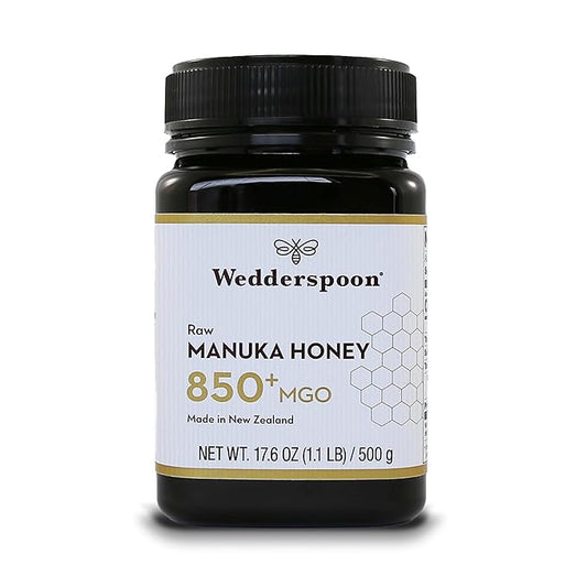 Wedderspoon Raw Premium Manuka Honey, 850+ MGO, 17.6 Oz, Unpasteurized New Zealand Honey, From Our Hives to Your Home