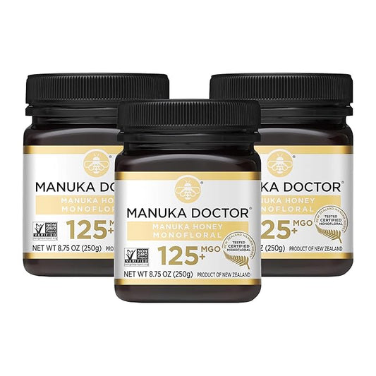 Manuka Doctor - MGO 125+ Manuka Honey Value Bundle, Monofloral 100% Pure New Zealand Honey. Certified. Guaranteed. Raw. Non-GMO (8.75 oz) - 3 Pack