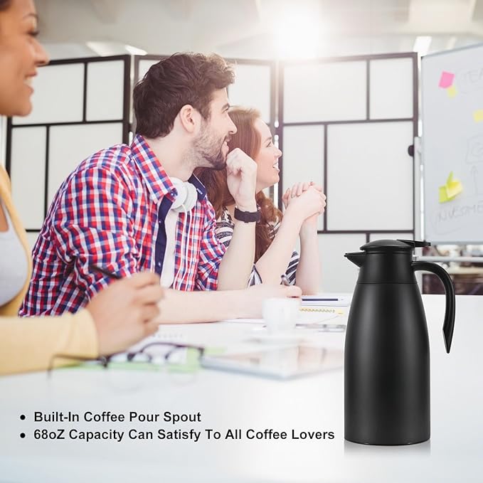 70 oz Thermal Coffee Carafe, Updated 2 PCS Insulated Stainless Steel Coffee Carafes for Keeping Hot Coffee & Water Hot Beverage-12Hours, Double Walled Vacuum Coffee Carafe(Gold+Gold)