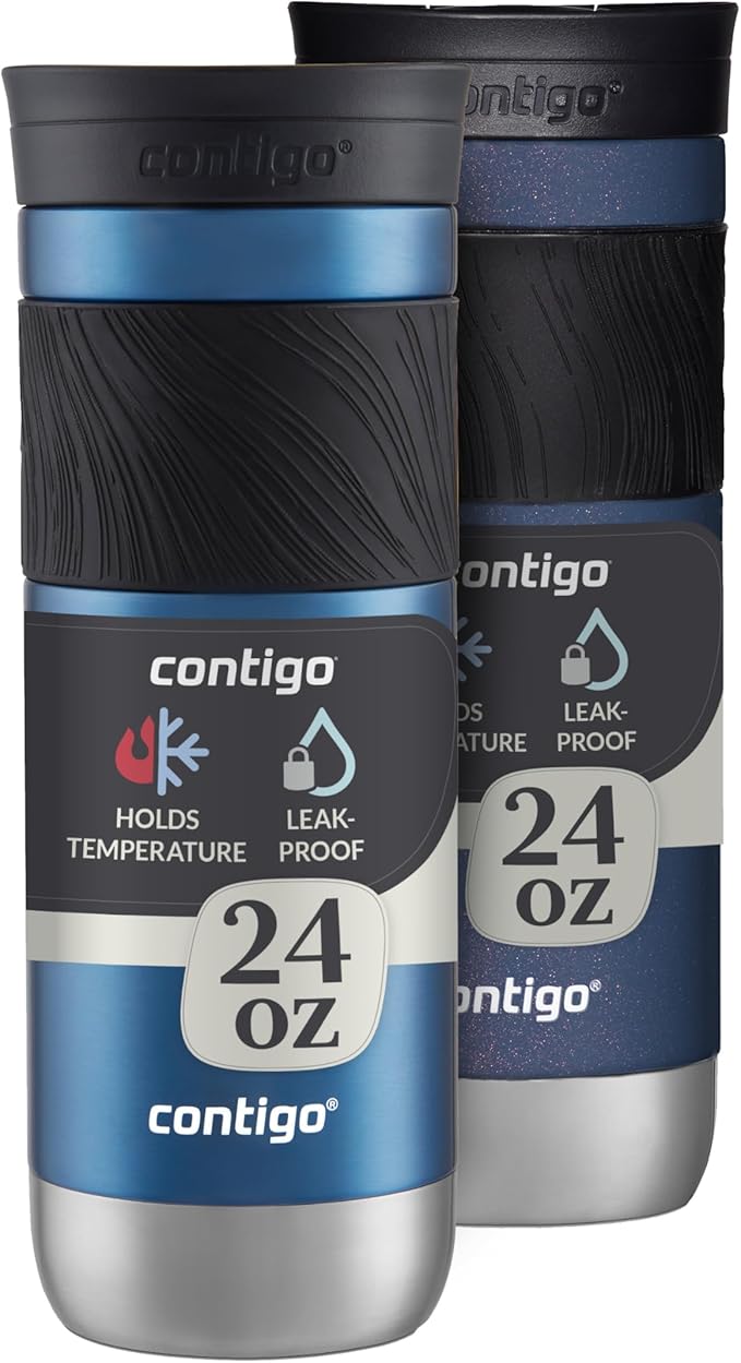 Contigo SNAPSEAL Insulated Stainless Steel Travel Mug with Grip 20oz. Blue Corn Transparent Satin & Midnight Berry