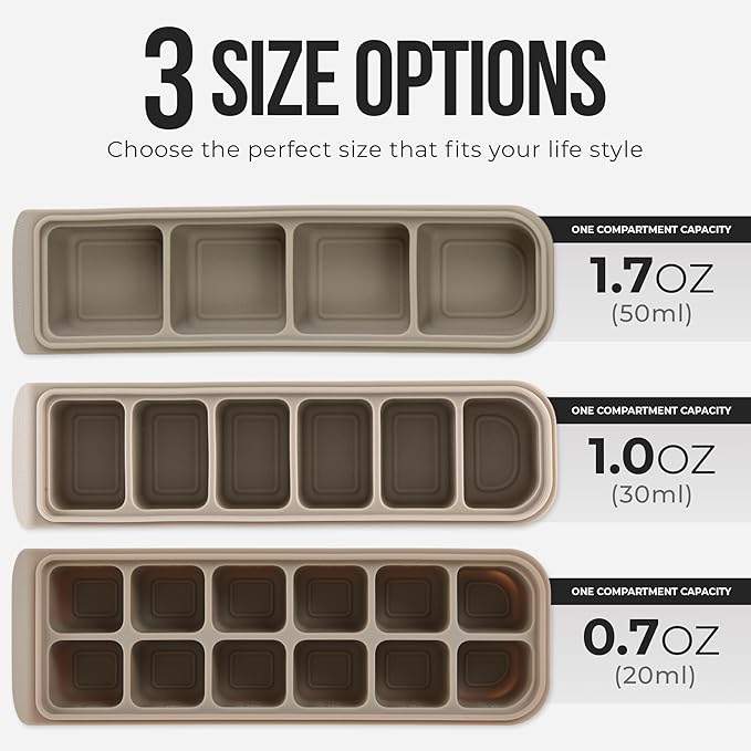 Silicone Ice Cube Freezer Tray with Lid, 100% Food-Grade Platinum Silicone,Leak Resistance & Dishwasher Safe for Baby Food Prep,Breast Milk,Purees - Korean Made (4 Sets 1.7 oz/4 Sections)