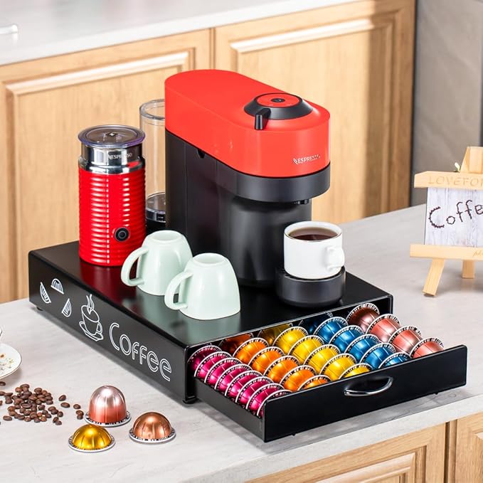 FlagShip for Nespresso Pod Holder Coffee Pod Drawer for Vertuo Pod Organizer Graffiti Style Large Capacity Fits All Size Vertuo Pods