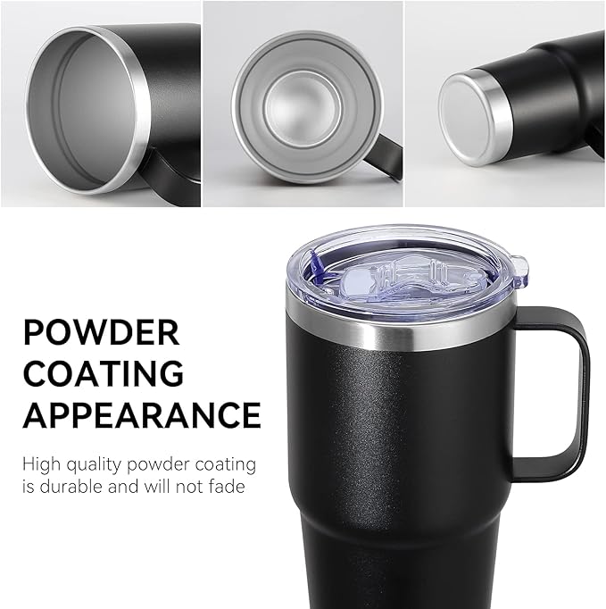 VEGOND 20 oz Tumbler Bulk with Handle Lid and Straw, Stainless Steel Insulated Travel Coffee Mug Set, Spill Proof Double Wall Metal Tumblers Cups, Black 6 Pack