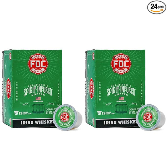 Fire Department Coffee - Irish Whiskey Coffee K Cups - Gives Back to Firefighters - Whiskey Infused Pods - Non-Alcoholic - Roasted in the USA - Veteran Owned - 24 Single Pods