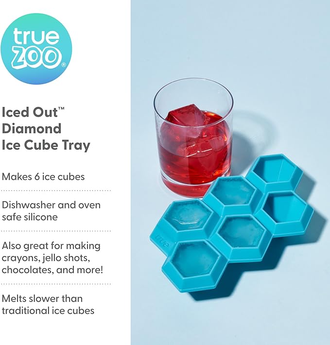 TrueZoo Iced Out Diamond Ice Tray, Easy Release Silicone Ice Mold for Whiskey, Cocktails, Spirits, Iced Tea, Beverages, Bar Cart Accessories, Kitchen & Home Bar Gifts, Set of 1, Blue