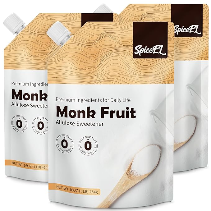 SPICEEL Monk Fruit Sweetener with Allulose - White Sugar Substitute, Coffee, Tea, without Erythritol, Gluten Free, Vegan, Keto Friendly, Sugar Replacement (1 lb Pack of 3)