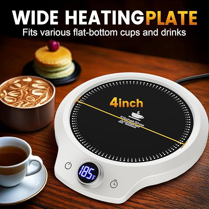 Fast Heating Mug Warmer - 4 Temp Settings & 1-12H Timer, Coffee Cup Warmer Plate for Desk Auto Shut Off, Ideal Beverage Warmer Gift for Coffee, Tea, Milk (White)