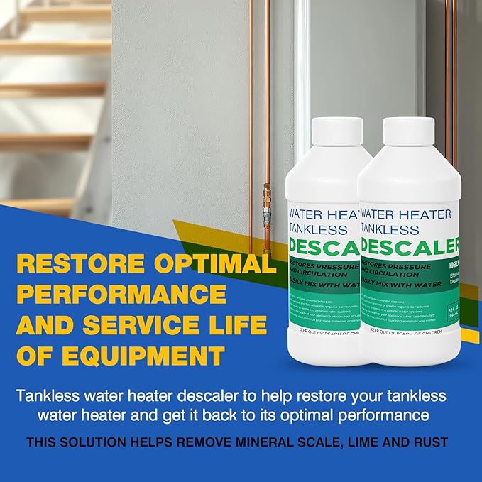 2 Pack Tankless Water Heater Descaler - Quart (64 oz) Premium Tankless Water Heater Systems, Highly Effective Descaler Restores Heating Efficiency, Easy Use