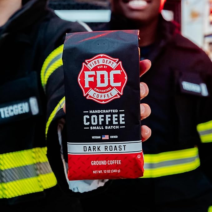Fire Department Coffee - Gives Back to Firefighters - Dark Roast Ground Coffee - Bold & Smooth - Roasted in the USA - Veteran Owned (12 oz, Pack of 2)