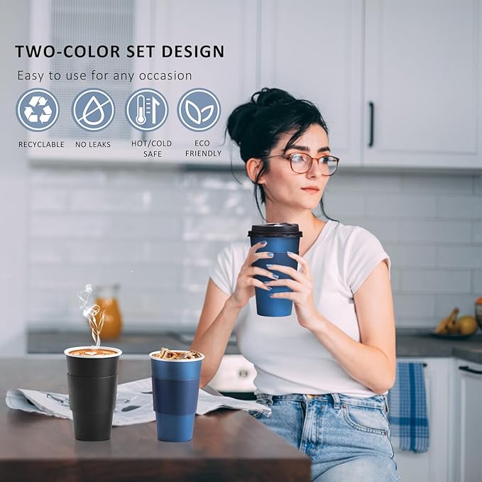 SIUQ 500 Pack 16 oz Disposable Coffee Cups with Lids and Sleeves, To Go Paper Cups, Hot & Cold Drinking Cups for Tea, Coffee, Water, Hot Chocolate, Paper Coffee Cups Ideal for Home,Cafes,Store