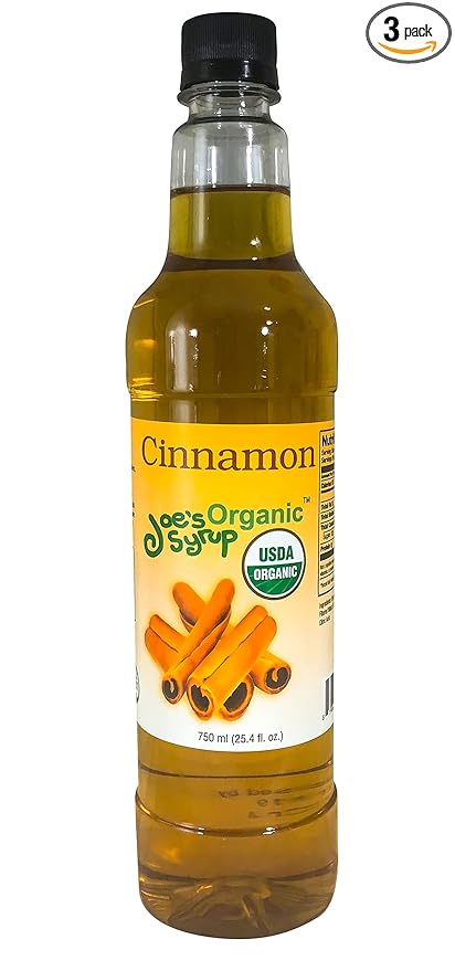 Joe’s Syrup Organic Flavored Syrup, Organic Cinnamon, 750 ml (3 Pack)