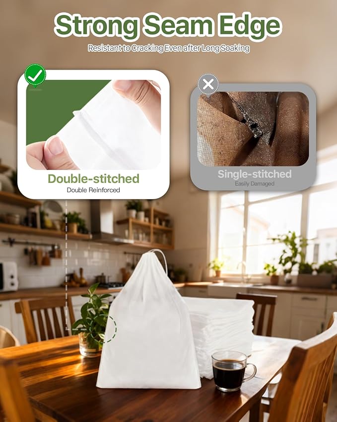 Grasseed Cold Brew Filter Bags for Toddy & OXO Coffee Makers, Cold Brew Bag with Drawstring for Pitchers and Mason Jars, 12" x 12", 25Pack