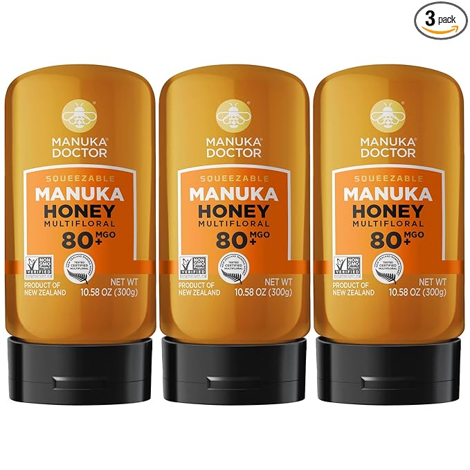Manuka Doctor - MGO 80+ Squeezy Manuka Honey Value Bundle, Multifloral 100% Pure New Zealand Honey. Certified. Guaranteed. Raw. Non-GMO (10.58 oz) - 3 Pack