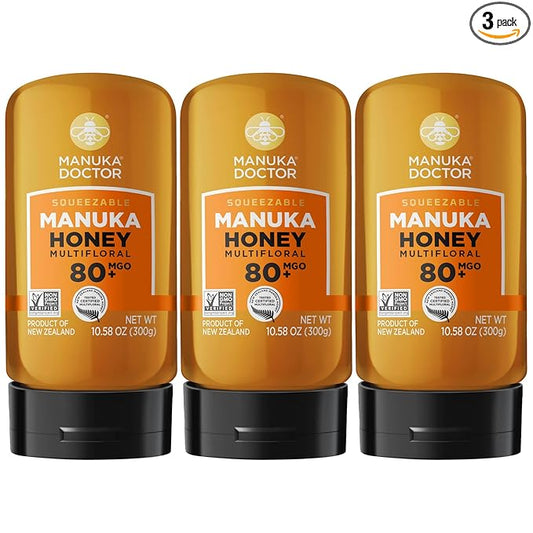 Manuka Doctor - MGO 80+ Squeezy Manuka Honey Value Bundle, Multifloral 100% Pure New Zealand Honey. Certified. Guaranteed. Raw. Non-GMO (10.58 oz) - 3 Pack