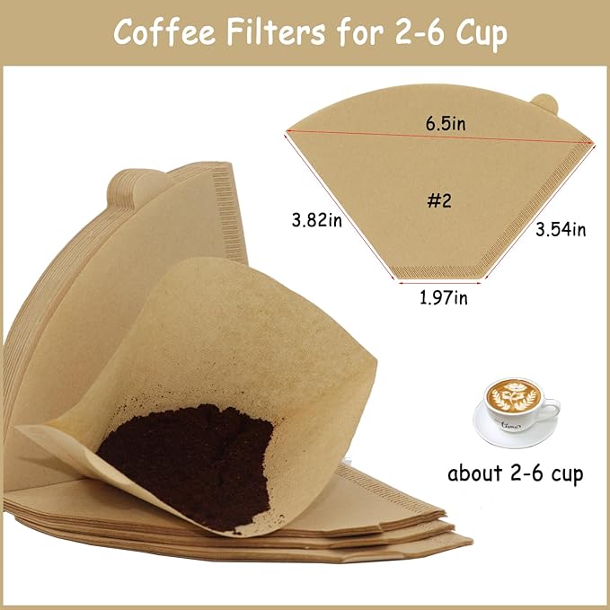 100 Count Coffee Filter #2, Coffee Filters 2-6 Cups Cone Unbleached Disposable Coffee Filters 02 Cone Paper Fits for Ninja, Drip and Pour Over Coffee Maker