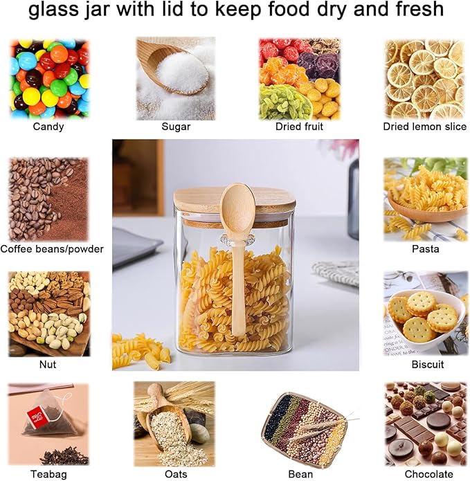 CNWSGEM Sugar Bowls Sugar Container 25.36 FL OZ Glass Coffee Canister Airtight Food Storage Jar with Lid and Spoon Candy Jar Coffee Bar Accessories Storage Beans Powder (Square)