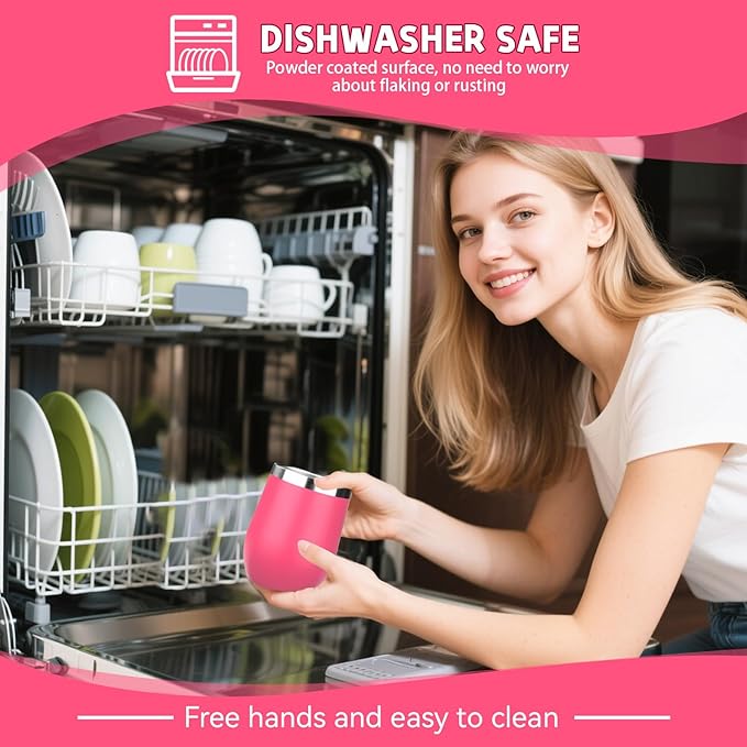 12oz/4 Pack Stainless Steel Wine Tumbler with Lid and Straw, Double Wall Vacuum Insulated Wine Tumbler Glasses, Stemless Travel Mugs for Hot and Cold Drinks, Coffee, Wine, Cocktails