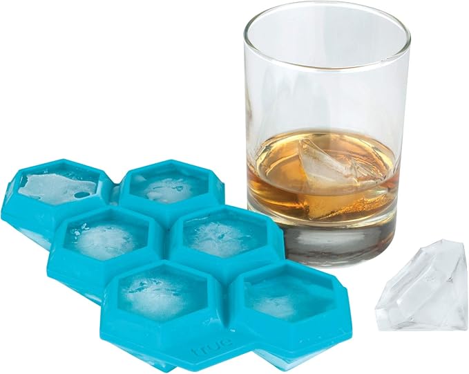 TrueZoo Iced Out Diamond Ice Tray, Easy Release Silicone Ice Mold for Whiskey, Cocktails, Spirits, Iced Tea, Beverages, Bar Cart Accessories, Kitchen & Home Bar Gifts, Set of 1, Blue