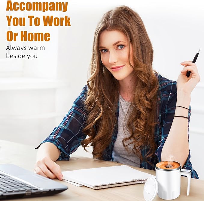 Self Stirring Coffee Mug: 2025 New Rechargeable Auto Magnetic Stirring Mixing Mug with Temperature Display,13oz Stainless Steel Travel Coffee Cup for Office, Home, Kitchen, Best Gift (White)