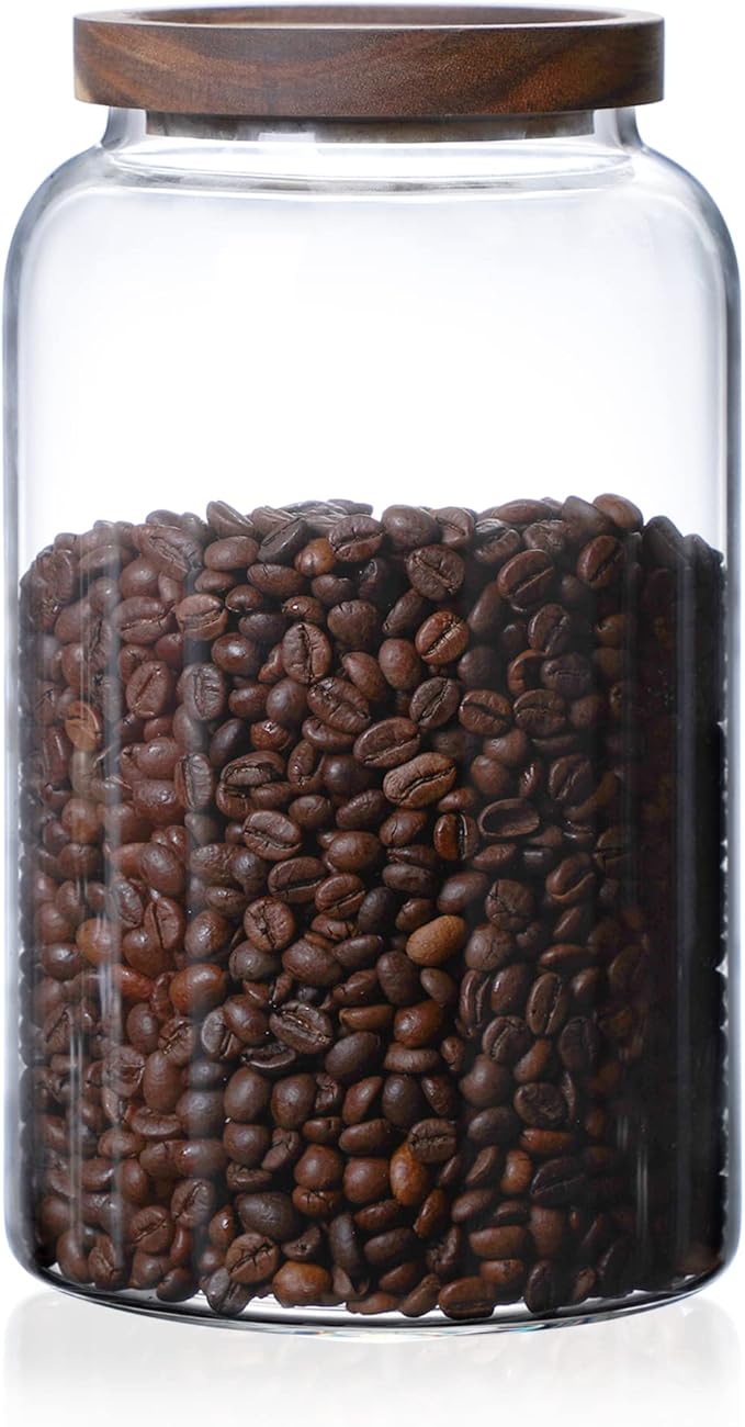 MOLFUJ 2500ML 83FL Oz Glass Storage Container with Wood Lid Large Decorative Organizer Bottle Canister Pantry Jar with Air Tight Wooden Lid for Food Coffee Candy Cereal Rice Flour Pop Spaghetti