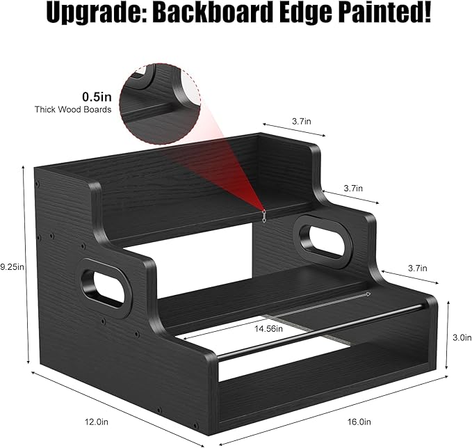 KLM Liquor Bottle Display Shelf, Coffee Syrup Rack Organizer, 3 Step Countertop Liquor Wine Rack, Mini bar,Liquor Cabinet, Home Retro Bar Shelf Stand for Liquor Whiskey, Spirits（Black）