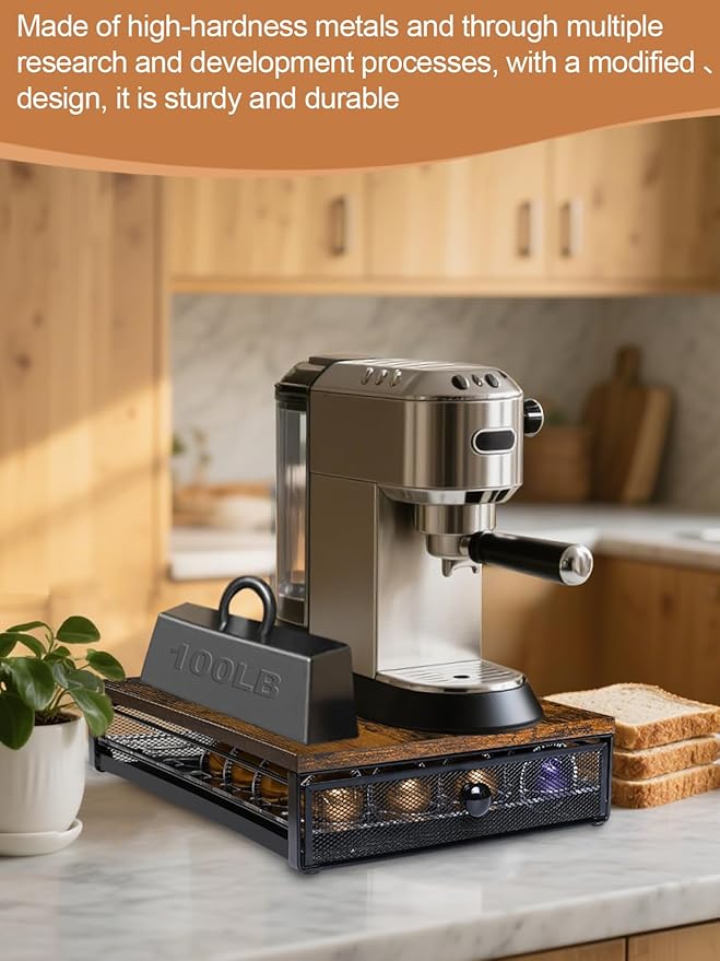 Coffee Pod Holder Drawer Organizer Vertuo Capsules Storage Organizer with Sliding Drawer Compatible For Nespresso Vertuo Pods, Holds up to 54 Small or 28 Big Vertuo Pods Rustic Brown