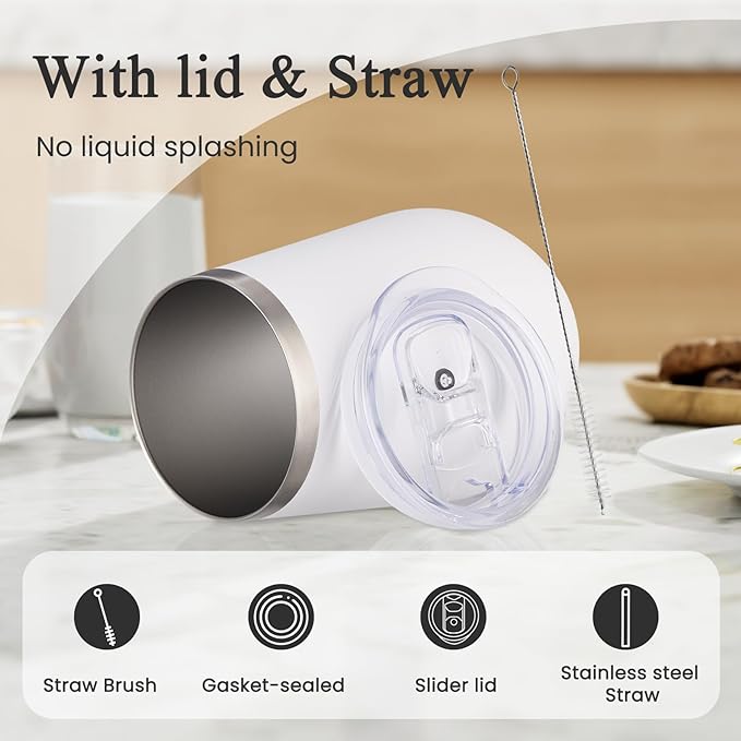 MEWAY Durable 12oz Stainless Steel Wine Tumbler with Lid and straw - Vacuum Insulated Coffee and Wine Cup for Travel, Parties, and Outdoor Events(White, Set of 12)