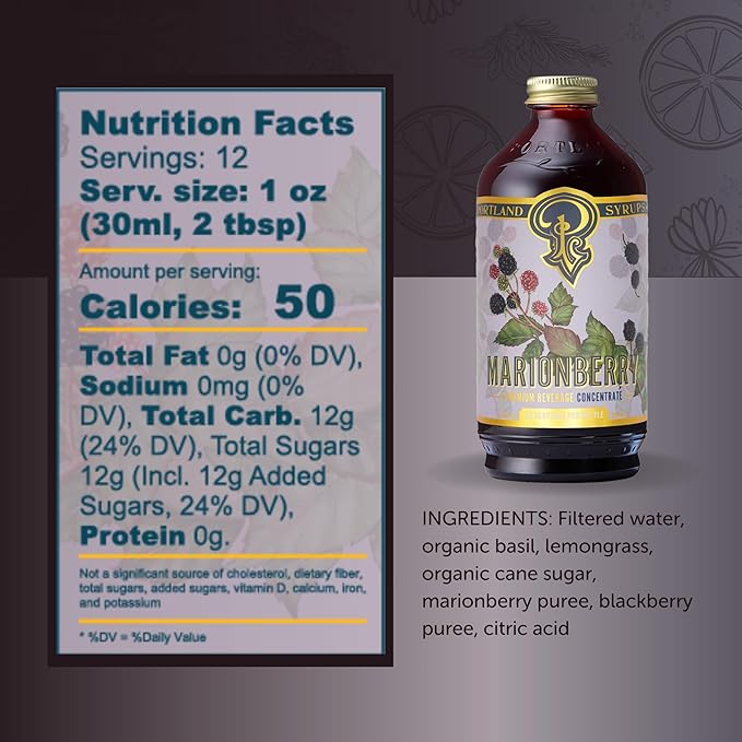Portland Syrups Marionberry Syrup - Craft Pacific Northwest Fusion for Cocktails, Desserts, Soda, and More - 12 oz with 24 Servings (Pack of 2)