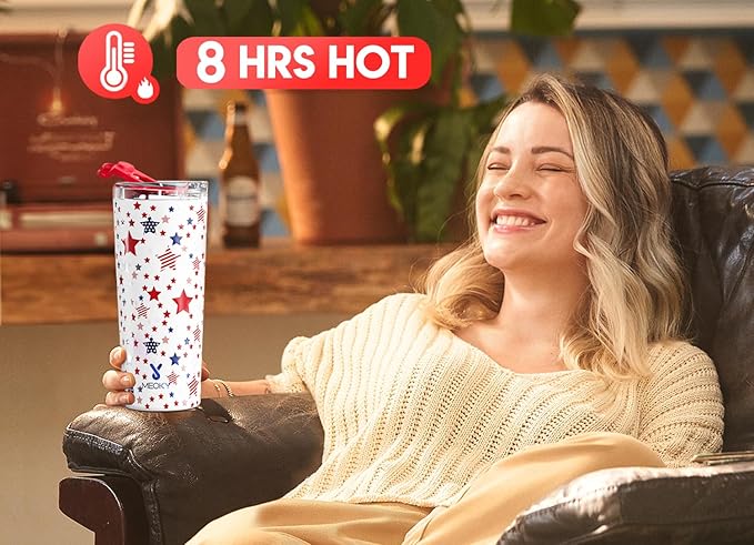 Meoky 24 oz Travel Coffee Mug with Leak-proof Lid, Stainless Steel Insulated Coffee Tumbler, Keeps Hot for 8 Hours or Cold for 24 Hours, Fits in Car Cup Holder (Star)