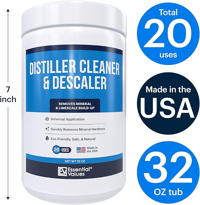 Essential Values Distiller Cleaner Descaler - 2 LBS Water Distiller Cleaner - Citric Acid for Cleaning Powder for Distilling Machines, Kettles - Remove Limescale & Mineral Buildup