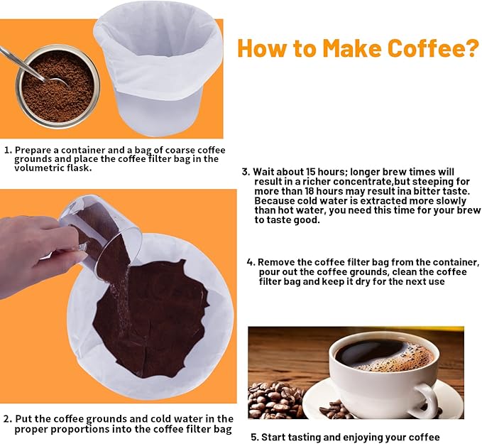 100 Pack Cold Brew Coffee Filters, 20" X 20" Commercial Cold Brew Filters, Filter Bag for Brew Up To 5 LBS Coffee, 5 Gallon Coffee Filter