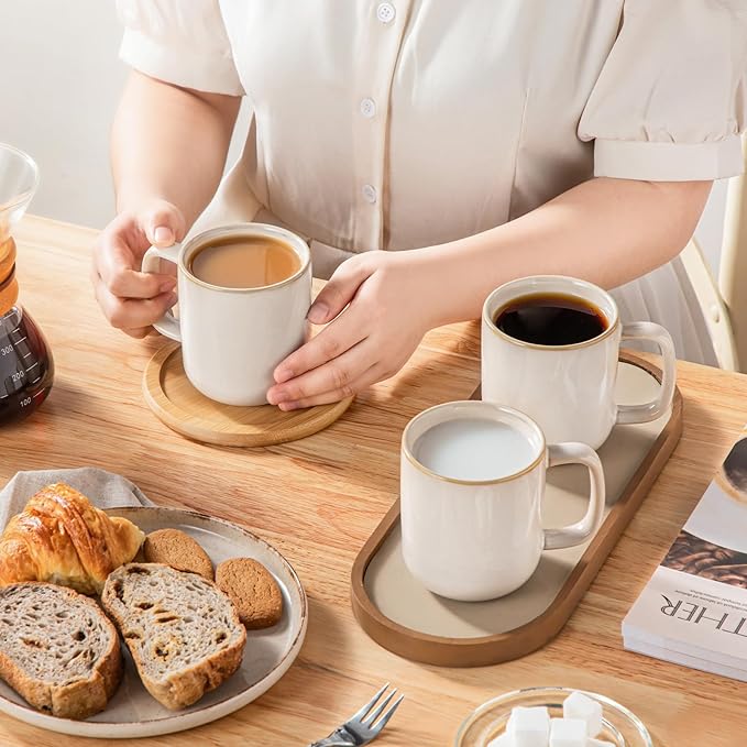 vancasso Coffee Mugs Set of 6, 12 Oz Ceramic Coffee Cups with Handle, Ceramic Unique Glaze Coffee Cup for Cappuccino, Latte, Tea, Cocoa, Dishwasher & Microwave Safe Gift Sets, Beige, Series PLAYA