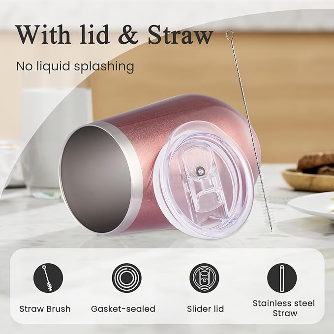 MEWAY 12oz Stainless Steel Wine Tumbler with Lid - Double Wall Vacuum Insulated Swig cups for Hot and Cold Drinks, Ideal for Coffee, Wine, Beer, gifts for Women under 10 dollars(Mix,Set of 4)