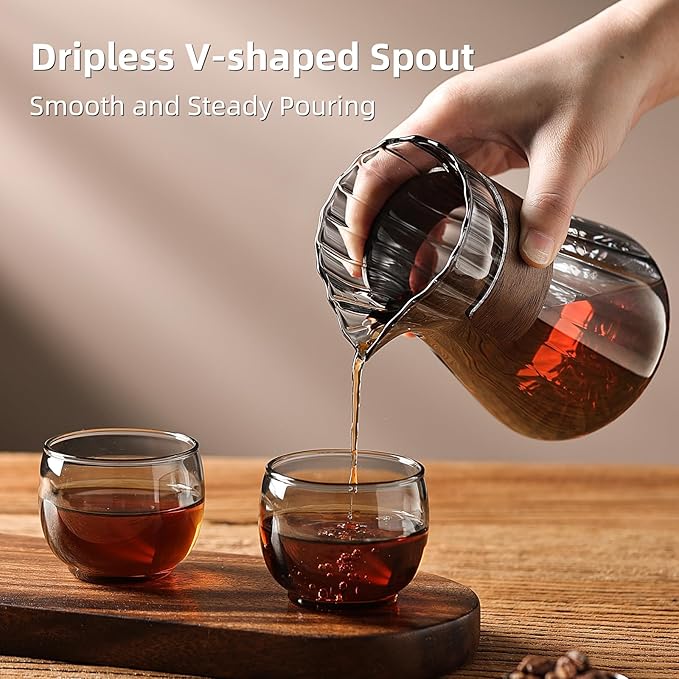 Bincoo Pour Over Coffee Maker Set - 500ML Glass Coffee Server Coffee Carafe with Walnut Dripper and 50PCS Paper Filter, Drip Coffee Maker Set for Home Café Restaurant