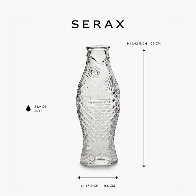 Serax Glass Water Pitcher | Fish & Fish glassware by Paola Navone | Wine Carafe Decanter 28.74 fl oz | Clear Bottle Container for hot and cold Drinks | Beverage Dispenser for Fridge | Suitable as Vase