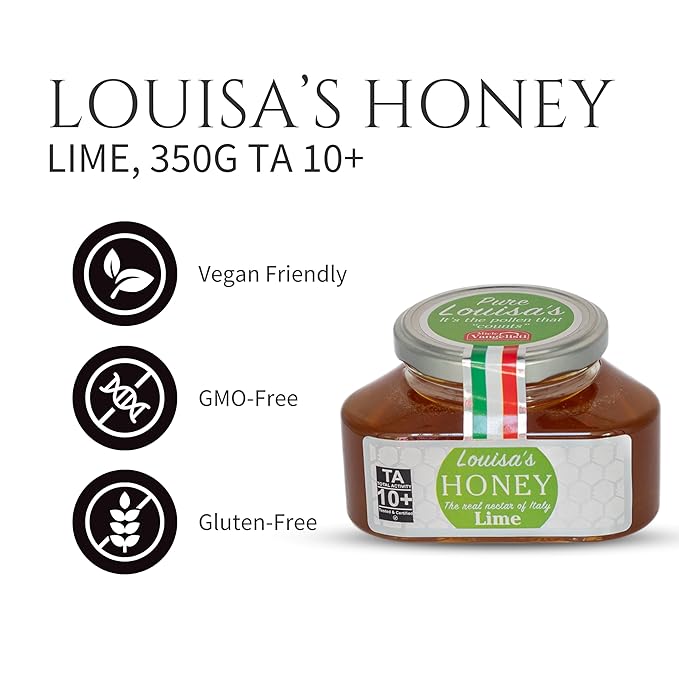 Louisa's Lime Honey | Award-Winning Italian Raw & Pure Honey | TA 10+ (MGO 263+) | 100% Traceable | Sustainably Sourced | GMO, Gluten & Allergen Free | 350g