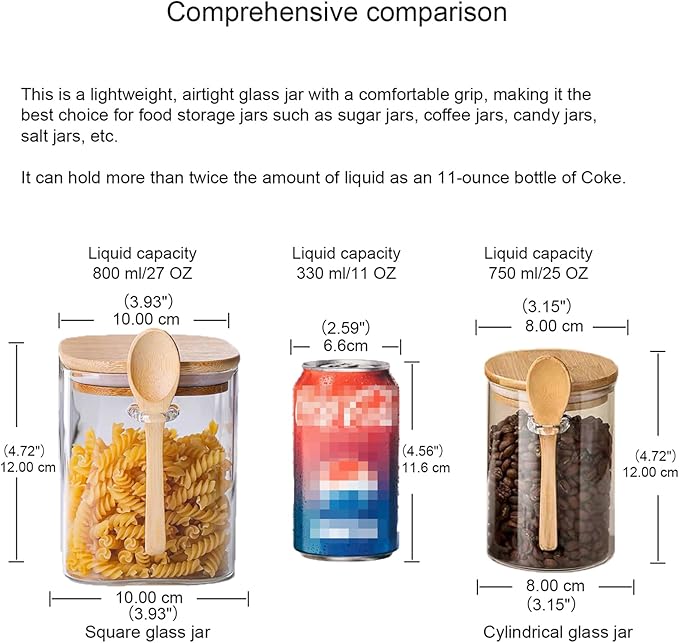 CNWSGEM Sugar Bowls Sugar Container 25.36 FL OZ Glass Coffee Canister Airtight Food Storage Jar with Lid and Spoon Candy Jar Coffee Bar Accessories Storage Beans Powder (Cylindrical)