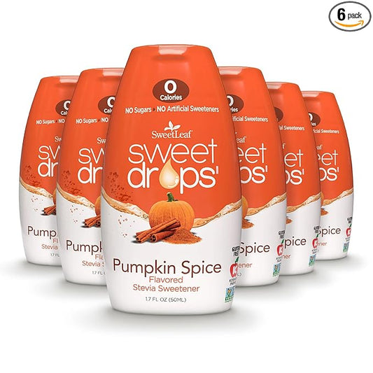SweetLeaf Sweet Drops - Flavored Stevia Liquid Sweetener, Stevia Extract, Zero Calories, Gluten Free, Keto Friendly, Non GMO, Natural Flavor, Sugar Alternative - Pumpkin Spice, 1.7 Fl Oz (Pack of 6)