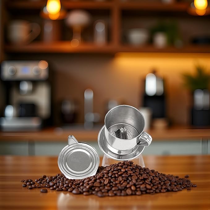 1 Set Silver Vietnamese Coffee Filter Stainless Steel Coffee Pot Drip Infuse Cup Brewing Teapot No Need Paper Drip Pot Machine Attractive Processing, Reusable Filters