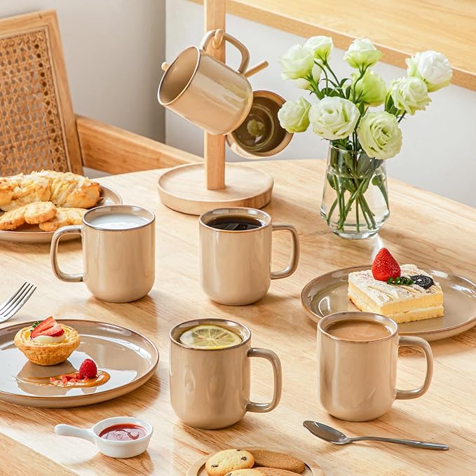 vancasso Coffee Mugs Set of 6, 12 Oz Ceramic Coffee Cups with Handle, Ceramic Unique Glaze Coffee Cup for Cappuccino, Latte, Tea, Cocoa, Dishwasher & Microwave Safe Gift Sets, Brown, Series PLAYA