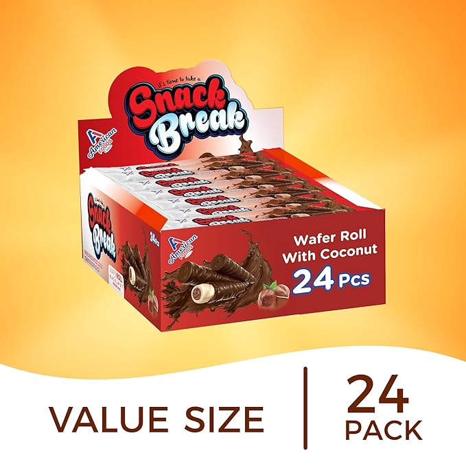 Snack Break Hazelnut Wafer Rolls, Rolled Wafer Cookies, Cocoa Coated Delicious Snack, Individually Wrapped, Crunchy Sticks for On-the-Go, Coffee, Tea, 24 Count (Pack of 1)