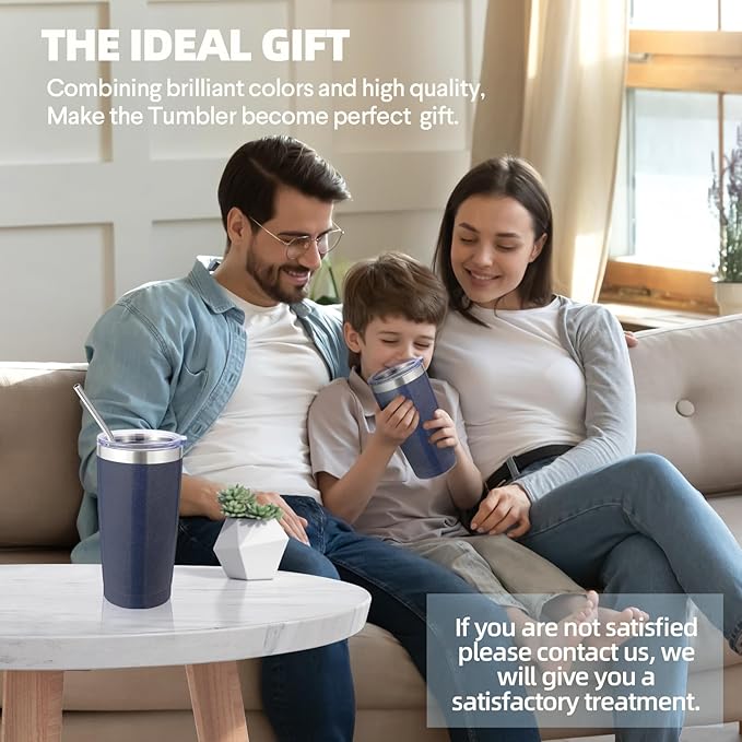 Volhoply 20oz Stainless Steel Tumbler with Lid and Straw Bulk 4 Pack,Double Wall Insulated Travel Iced Coffee Mug Fits Cup holder,Powder Coated Cups for Hot/Cold Drinks,Gifts for Women（Navy,4 Set）