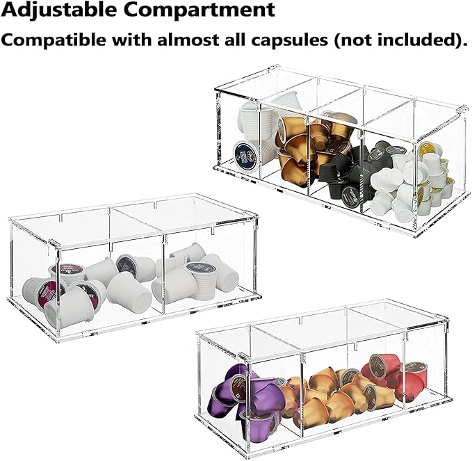 Coffee Capsule Holder Acrylic Box K Cup Holder Coffee Pod Storage Clear Acrylic 4 Compartment with Lid Organizer Coffee Bar Accessories