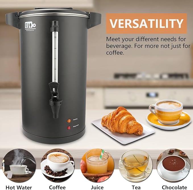 115-Cup 20L Commercial Coffee Urn, Festa Essential 1500W Double Wall Large Percolate Coffee Maker Stainless Steel Hot Water Urn Dispenser with Double Dripless Faucet, Quick-Brewing for Catering, Black